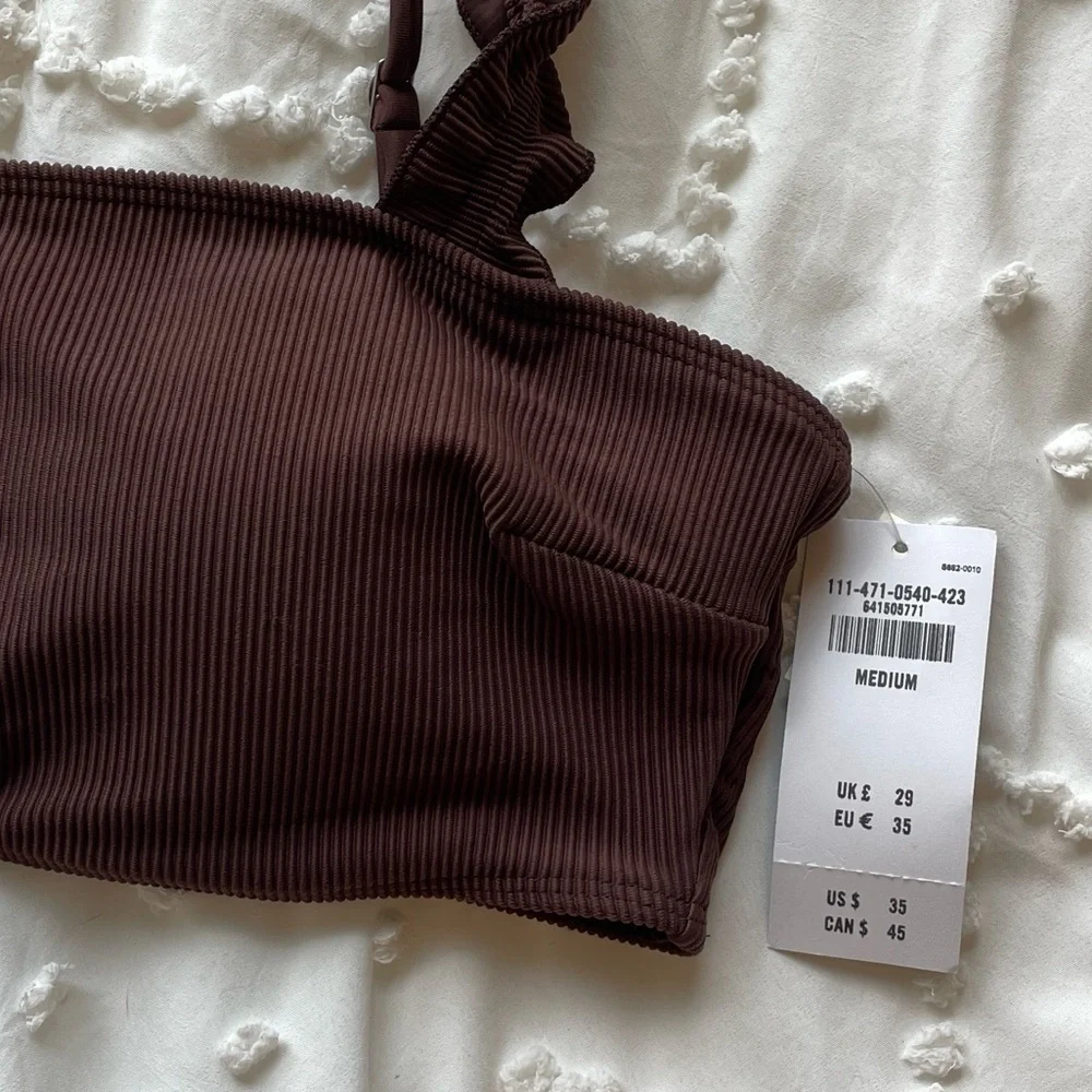 NWT Abercrombie & Fitch Brown Ribbed Ruffle Bathing Suit Top Size Medium - Picture 3 of 3